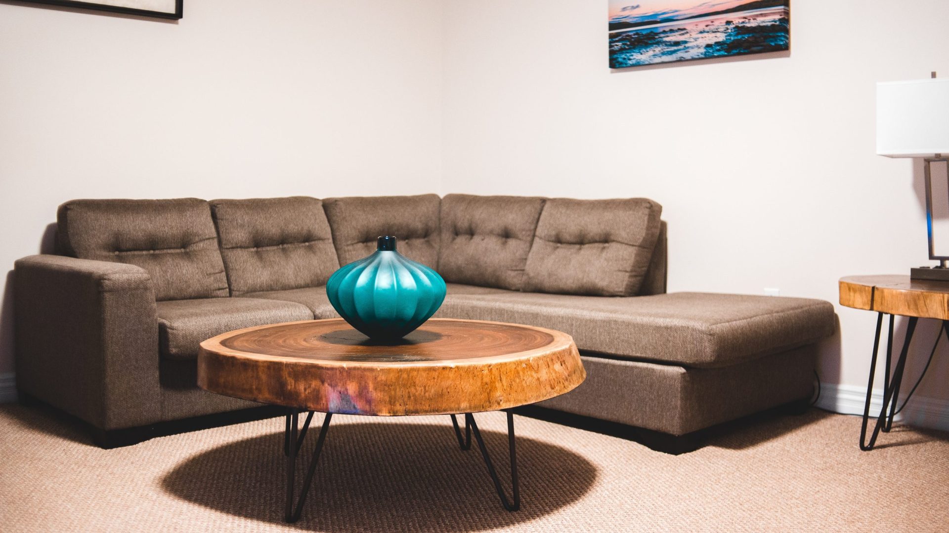 Modern Coffee Table with Blue Vase